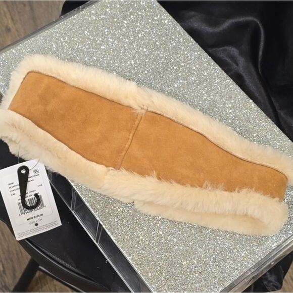 Ugg Reversible Leather & Shearling Headband- Chestnut main image 7
